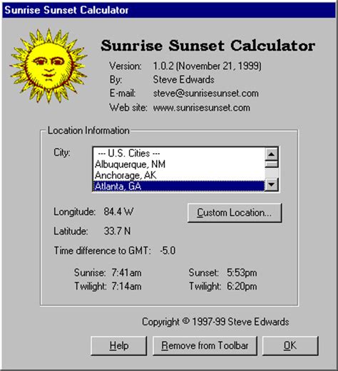 Sunrise and Sunset Calculator .